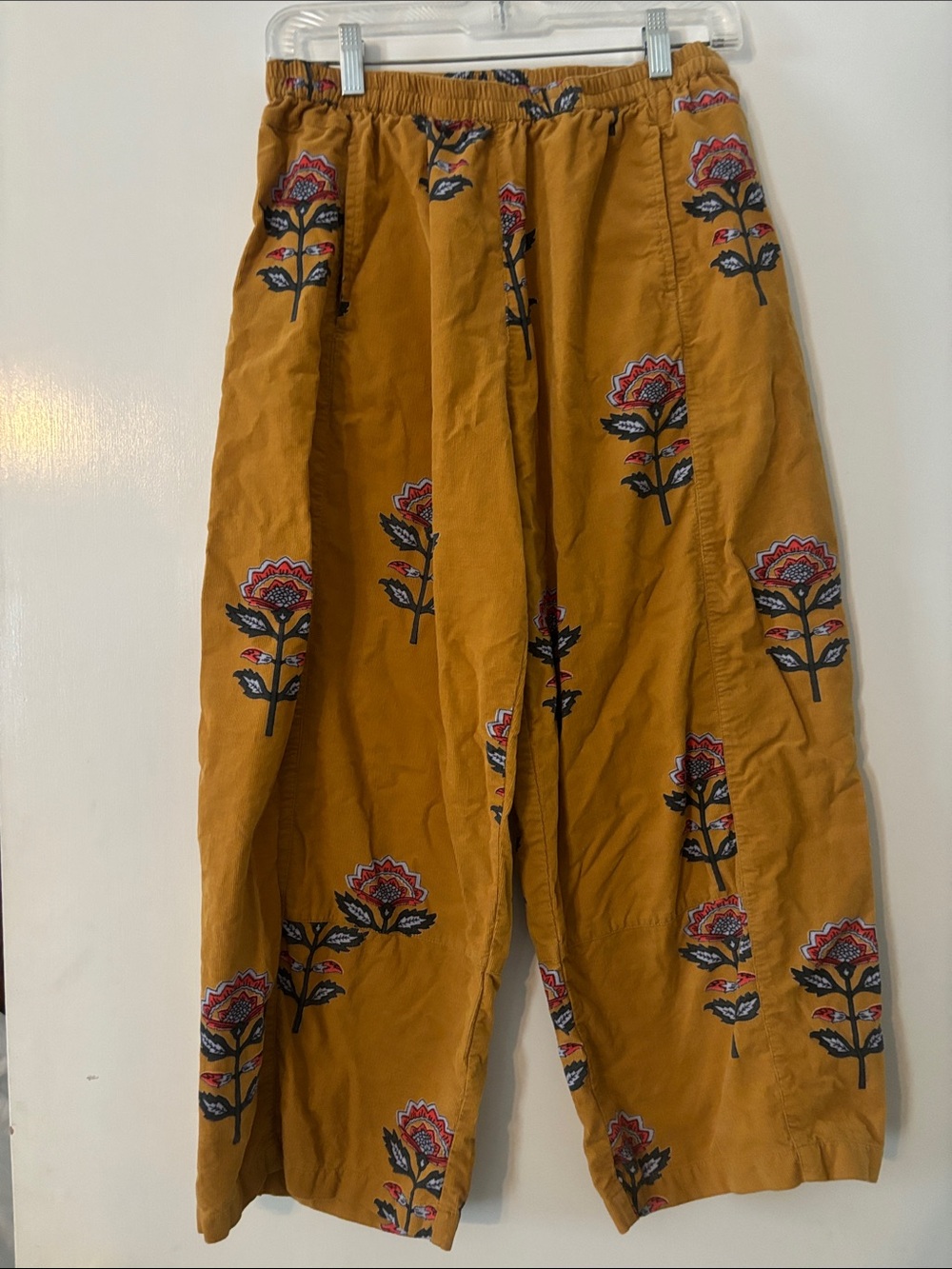 Mustard Floral Wide-Leg Pants